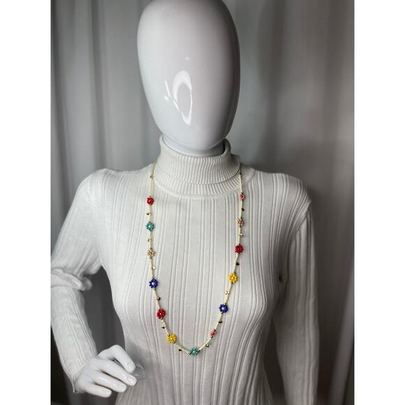 multi colored fun necklace with matching pierced stud earrings white red blue - Picture 4 of 16